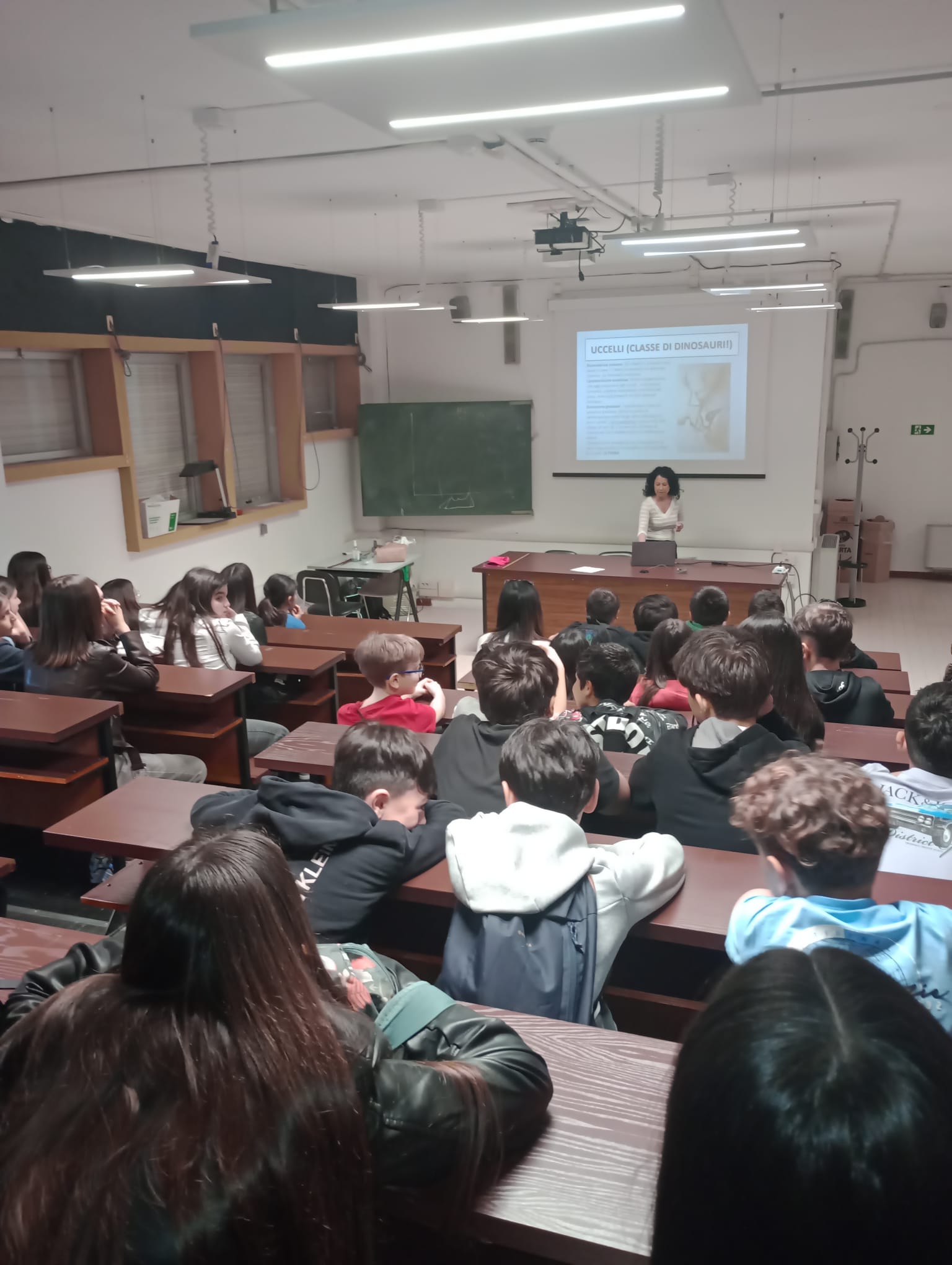 Studenti seduti in aula durante una lezione dedicata agli uccelli e ai rapaci