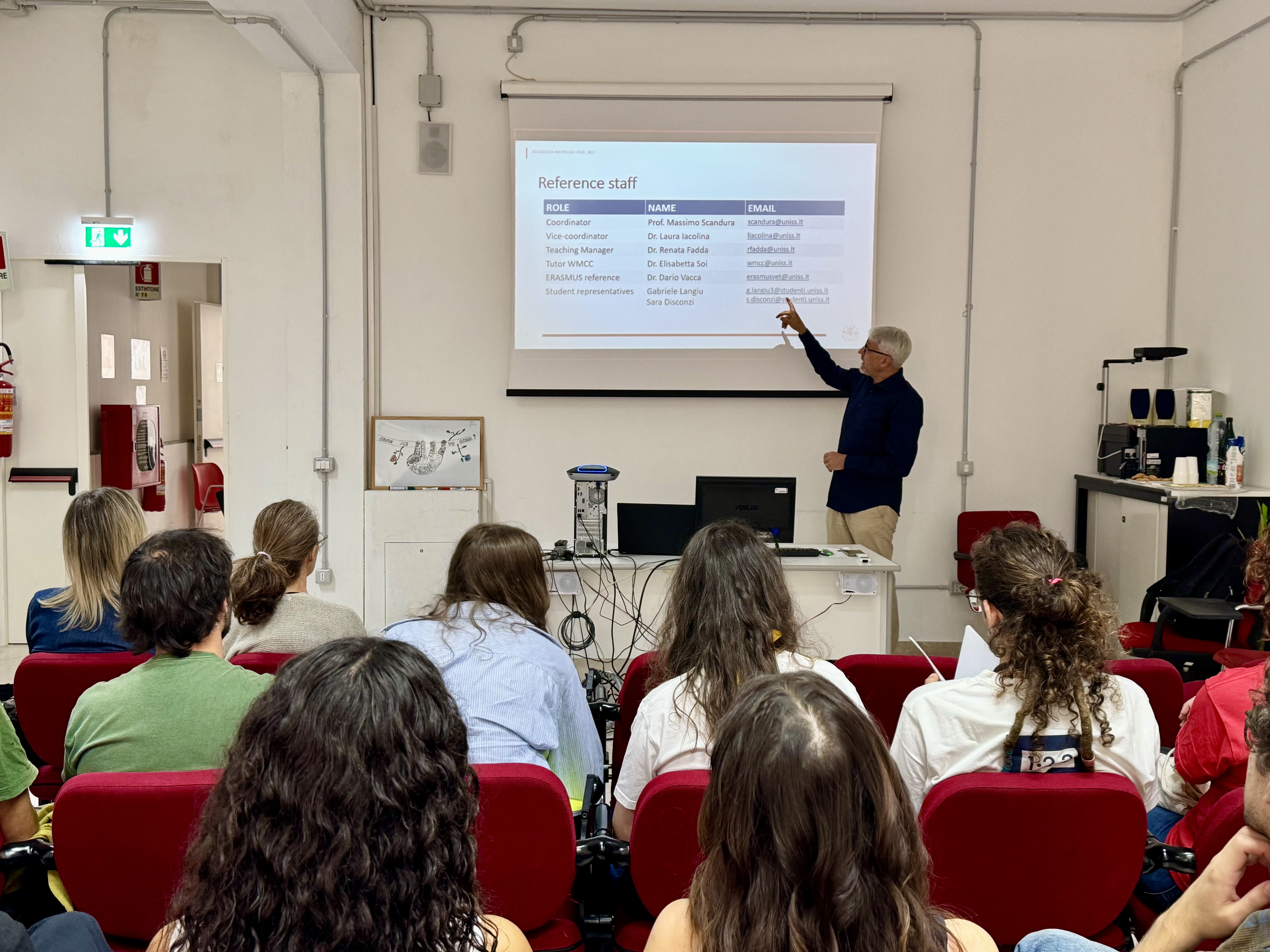 Presentazione dello staff di riferimento del corso internazionale in Wildlife Management, Conservation and Control durante il Welcome Day al Dipartimento di Medicina Veterinaria.