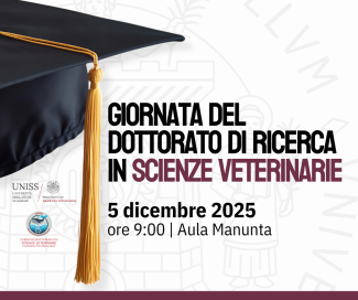 Locandina della Giornata del Dottorato di ricerca in Scienze veterinarie che si terrà il 5 dicembre 2025 nel Dipartimento di Medicina Veterinaria di Sassari